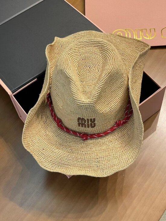 Miu Miu Accessories - NEW Miu Miu Beige Straw Hat with Red Accent